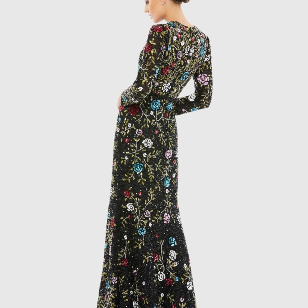 Mac Duggal 5556 - Long Sleeve Floral Sequin Prom Gown